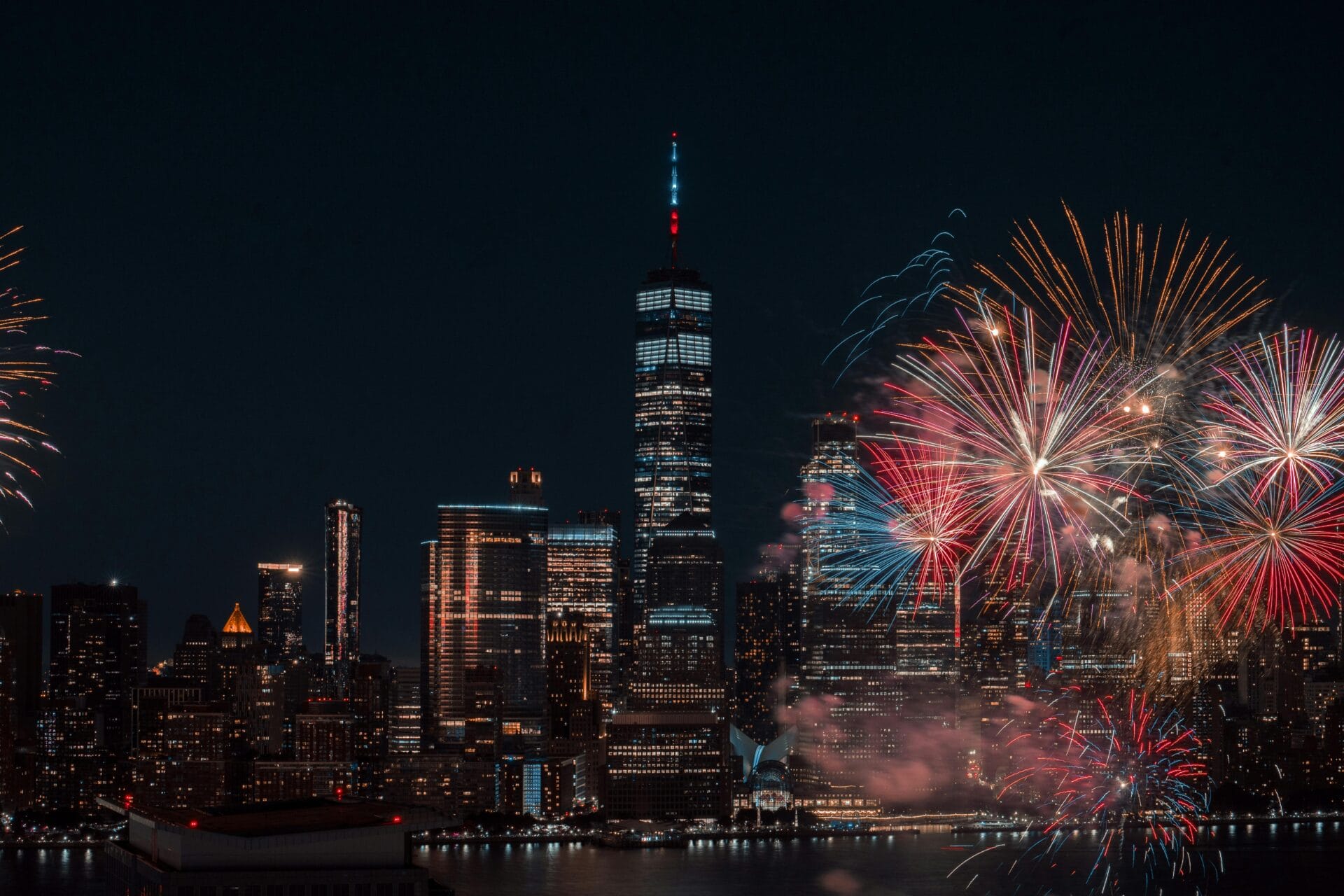 Firework display over New York City, USA