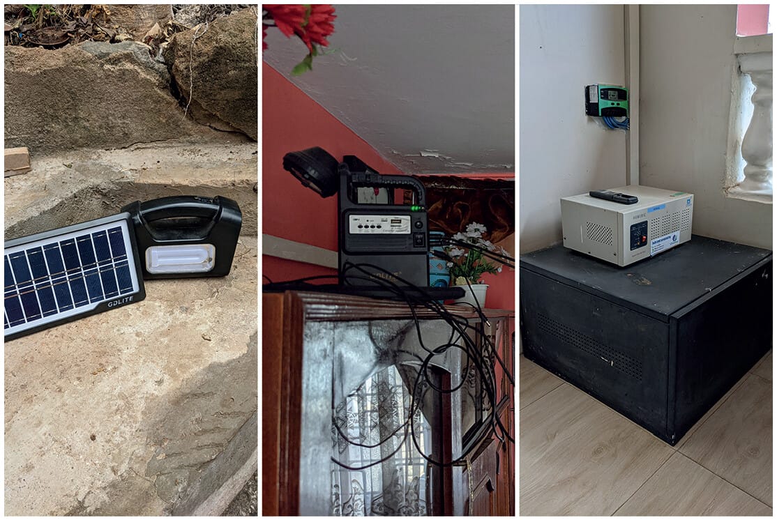 Figure 2: Electricity storage items in Eastleigh, Buru Buru and Ongata Rongai, from left to right (Moritz Kasper, 2021/22)