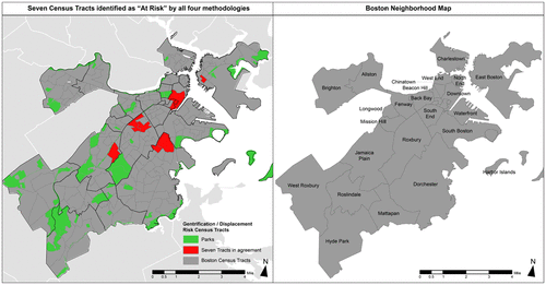 Seven census tracts identified as ‘At Risk’ by all four methodologies.