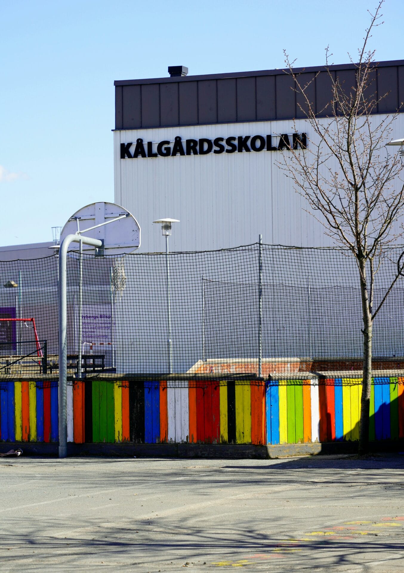 A Basketball Court next to a School in Jonkoping, Sweden.