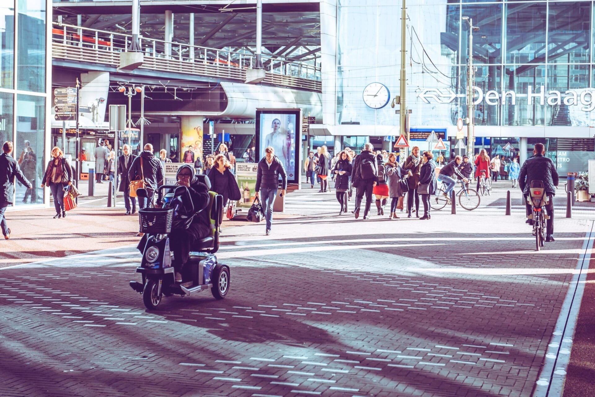 Elderly woman on mobility scooter. The Hague, Netherlands